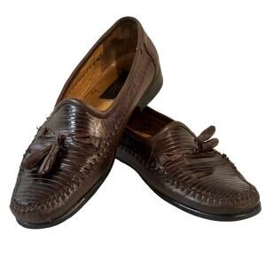 Zelli Exotic Leather Slip-On #801 Tasseled Lizard Loafers Men 8.5 M Brown Italy